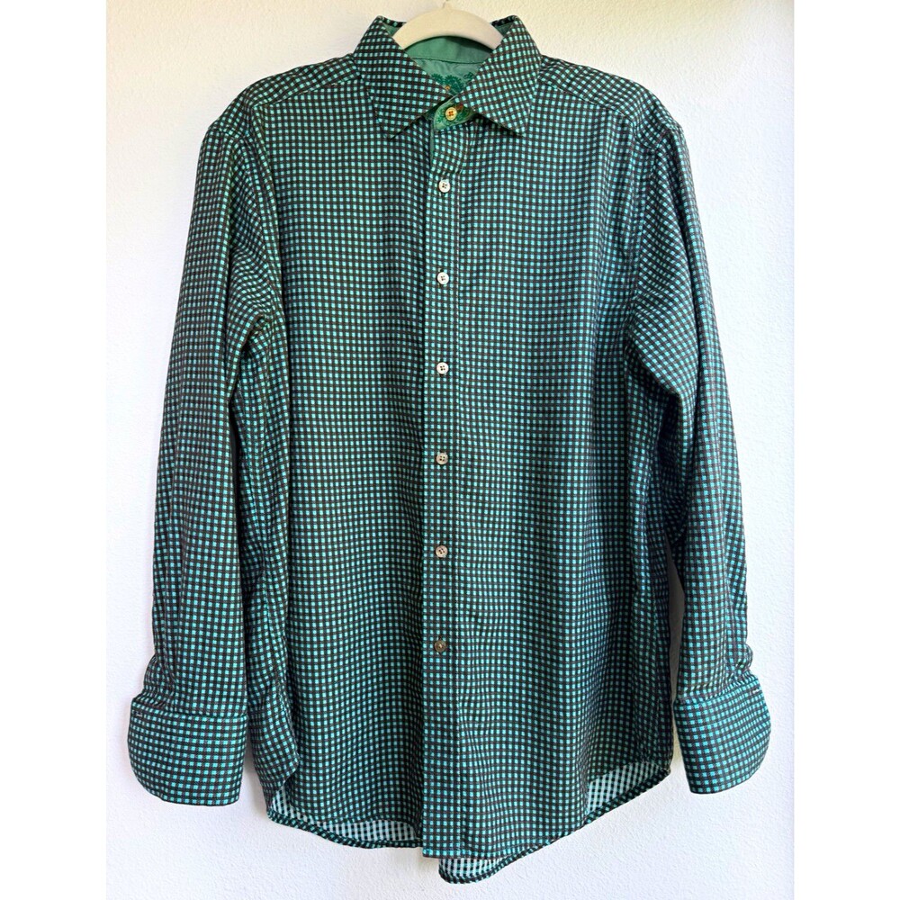 Robert Graham Men’s L 100% Cotton Geometric Button Up Shirt Turquoise Brown